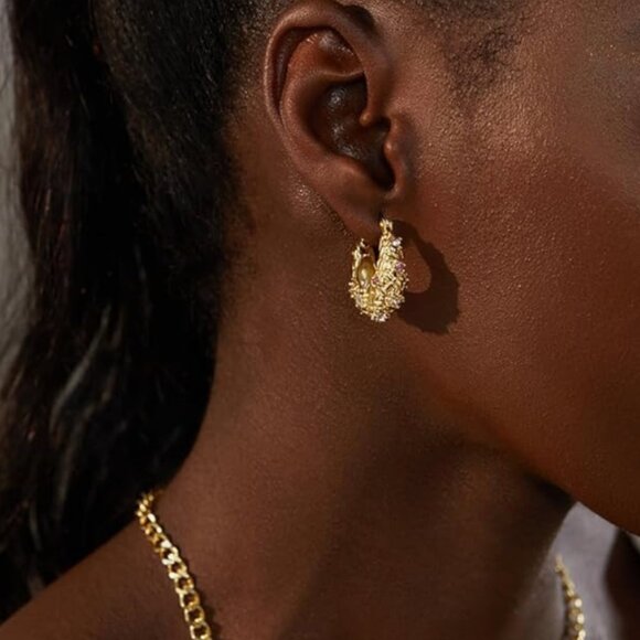 Lightweight cult gaia 14k Gold plated Earrings Elegant Chunky Hoops - Picture 5 of 6